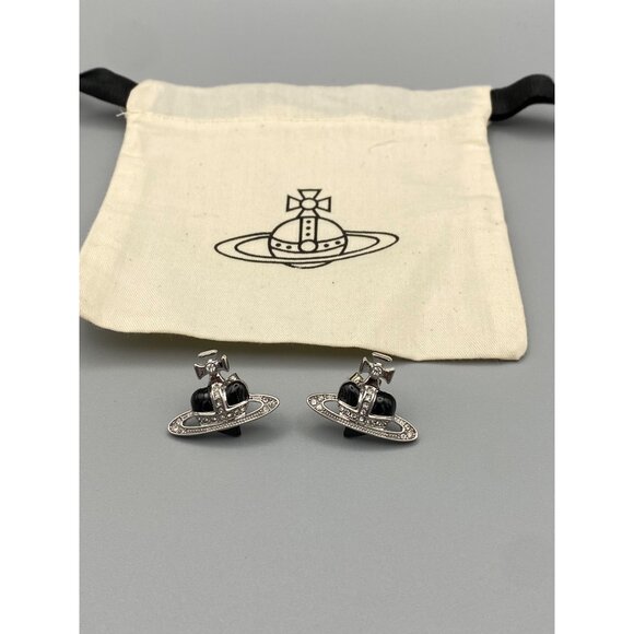 Vivienne Westwood Diamante CZBlack Heart Stud Earrings W/ Dust Bag. New